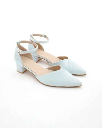 Kailee P. Kailee P Leila Satin Pointed Toe Low Block Heels Wedding Shoes In Blue