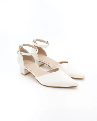 Kailee P. Kailee P Leila Satin Pointed Toe Low Block Heels Wedding Shoes In Neutral