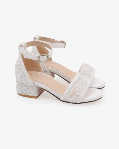Kailee P. Babies' Kailee P Lily Crochet Lace Low Block Heel Girls Sandals In White