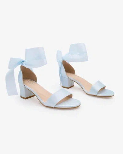 Kailee P. Kailee P Naomi Satin Block Heel Wedding Sandal With Wrapped Satin Ribbon Tie In Blue