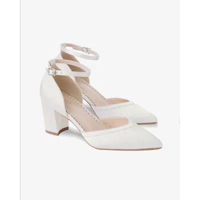 Kailee P. Kailee P Sally Satin Block Heels Wedding Shoes In White