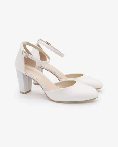 Kailee P. Kailee P Sarah Satin Wedding Block Heel With Ankle Strap In White