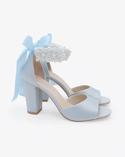 Kailee P. Kailee P Sasha Satin Block Heel Wedding Sandals With Perla Ankle Strap In Blue