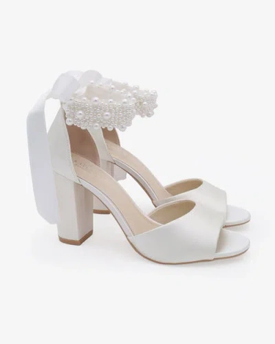 Kailee P. Kailee P Sasha Satin Block Heel Wedding Sandals With Perla Ankle Strap In White