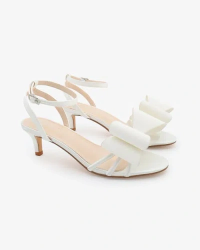 Kailee P. Kailee P Sylvia Satin Strappy Kitten Heel Sandals With Front Tuxie Bow In White
