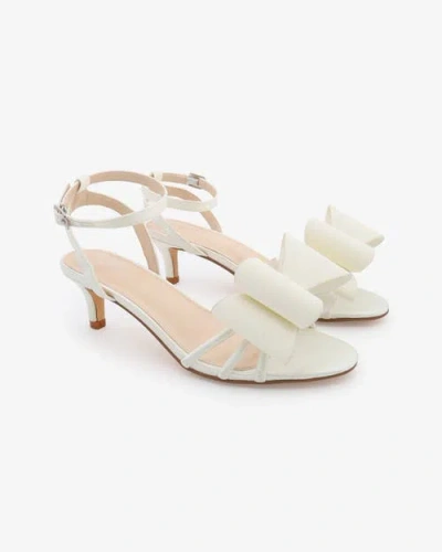Kailee P. Kailee P Sylvia Satin Strappy Kitten Heel Sandals With Front Tuxie Bow In White