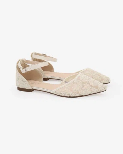 Kailee P. Kailee P Twila Crochet Lace Pointed Toe With All Pearls Ankle Strap In White