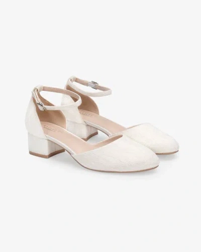 Kailee P. Kailee P Yvonne Lace Round Toe Low Block Heel Wedding Shoes With Ankle Strap In White