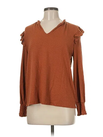 Pre-owned Kaileigh Long Sleeve Top Brown Cold Shoulder Neckline Tops