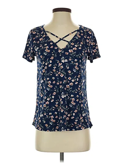 Pre-owned Kaileigh Short Sleeve Top Blue Keyhole Neckline Tops