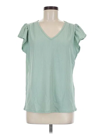 Pre-owned Kaileigh Short Sleeve Top Green V-neck Tops