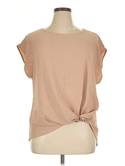 Pre-owned Kaileigh Short Sleeve Top Tan Cowl Neck Tops