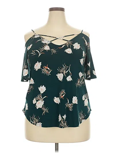 Pre-owned Kaileigh Short Sleeve Top Teal Cold Shoulder Neckline Tops In Blue