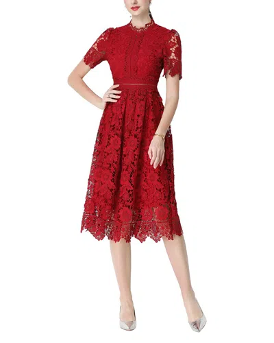 Kaimilan Embellished Short Sleeve Midi Dress In Red