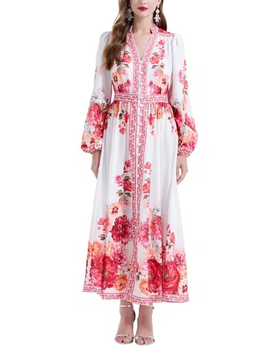 Kaimilan Midi Dress In White & Multicolor Print