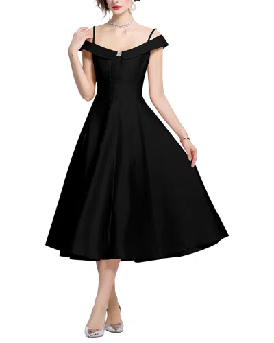 Kaimilan Solid Off The Shoulder Midi Dress In Black