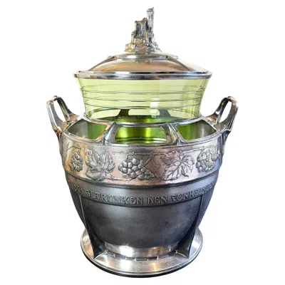 Pre-owned Kaiserzinn Antique Art Nouveau 1910s Punch Bowl Or Champaign Cooler, Rhine Valleys Chateau In Gray