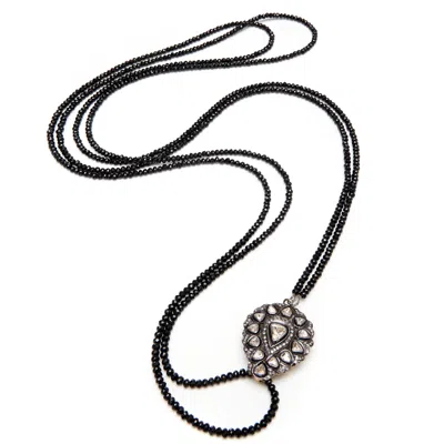 Kaizarin Women's Black Romantic Victorian Inspired Diamond & Spinel Necklace