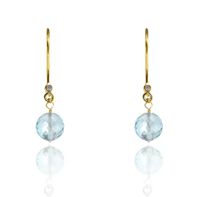 Kaizarin Women's Blue Aquamarine Birthstone Drop Earrings In Yellow Gold In Multi