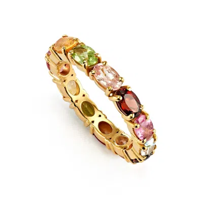 Kaizarin Women's Gold Rainbow Multi Colour Stone Eternity Ring