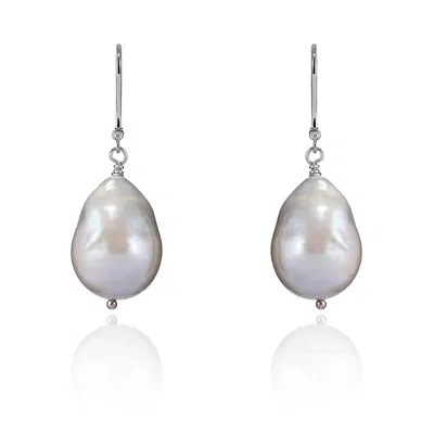 Kaizarin Women's Grey / White / Silver Large South Sea Pearl Drop Earring In White Gold In Metallic