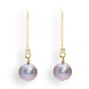 Kaizarin Women's June Birthday Grey Pearl Earrings In Yellow Gold In Gold