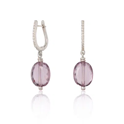 Kaizarin Women's Pink / Purple / Silver Dazzling Diamond Amethyst Drop Earrings
