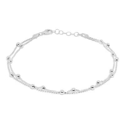 Kaizarin Women's Silver Double Beaded Anklet