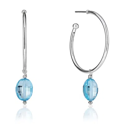 Kaizarin Women's Silver Hoop With Blue Topaz Drop November Birthstone