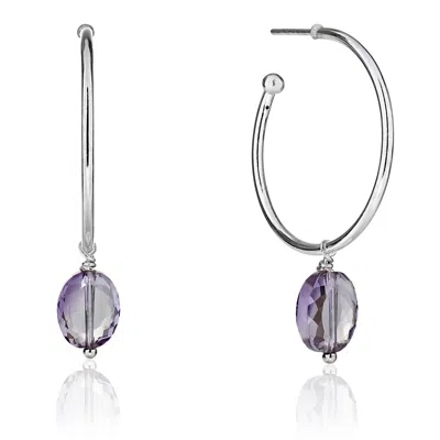 Kaizarin Women's Silver Hoop With Purple Amethyst Drop February Birthstone
