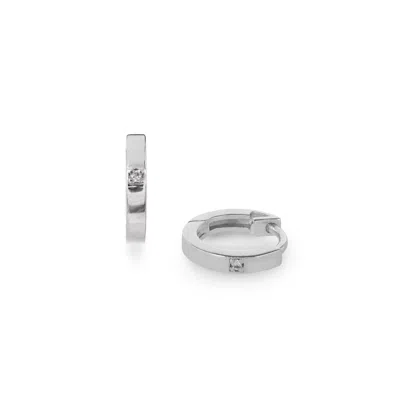 Kaizarin Women's Silver Pair Of Diamond Studded 9 Carat White Gold Huggies