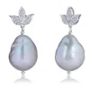 Kaizarin Women's South Sea Pearl Earrings & Lotus Diamond Earrings In White Gold In White