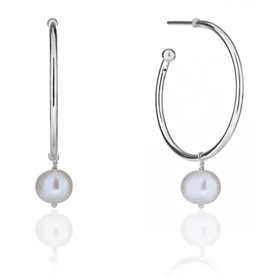 Kaizarin Women's White / Silver Silver Hoop With Pearl Drop June Birthstone