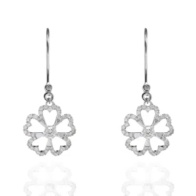 Kaizarin Women's White Twin Dangly Flowers Diamond Earrings In Metallic