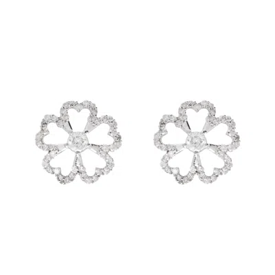 Kaizarin Women's White Twin Flowers Diamond Earrings