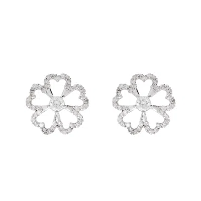 Kaizarin Women's White Twin Flowers Diamond Earrings In Metallic