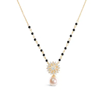 Kajal Naina Women's Black / White / Gold Pushpa Diamond Mangalsutra In Orange