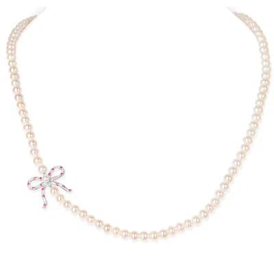 Kajal Naina Women's Blushing Bow Side Necklace - Silver