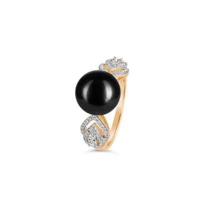 Kajal Naina Women's Gold / Black Ila Pearl And Diamond Ring In Multi