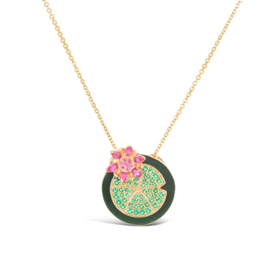 Kajal Naina Women's Gold / Green Lotus In A Pond Pendant In Multi