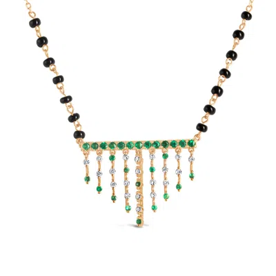 Kajal Naina Women's Gold Jharana Emerald & Diamond Mangalsutra
