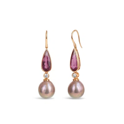 Kajal Naina Women's Red Kelly Rubellite & Diamond Drop Edison Pearl Earrings