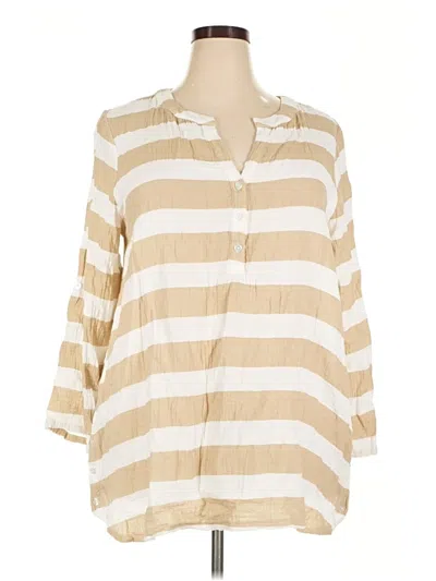 Pre-owned Kaktus 3/4 Sleeve Button Down Shirt In Tan