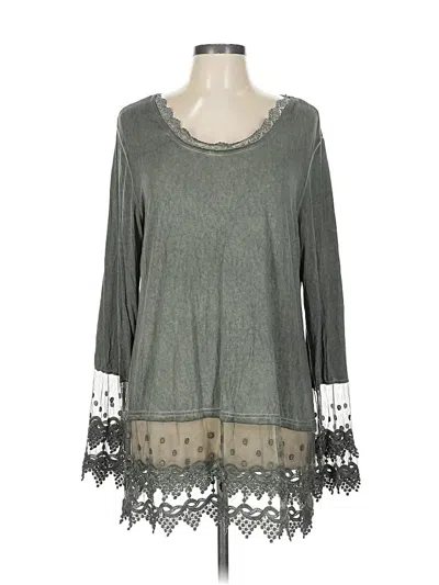 Pre-owned Kaktus Long Sleeve Top Gray Color Block Pattern Scoop Neck Tops