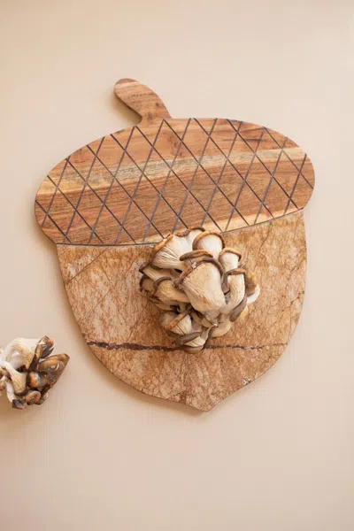 Kalalou Acacia Wood And Marble Acorn Serving Board