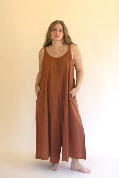 Kalalou Ajustable Strap Flowy Jumper With Button Detail In Brown