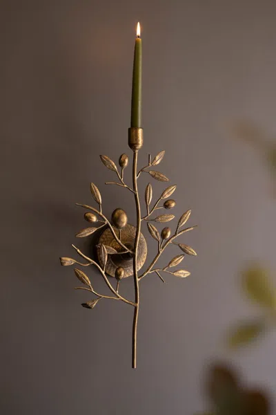 Kalalou Antique Brass Fruit Tree Taper Wall Sconce In Gold