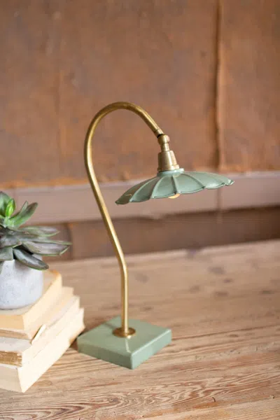 Kalalou Antique Brass Goose Neck Table Lamp With Enamel Shade
