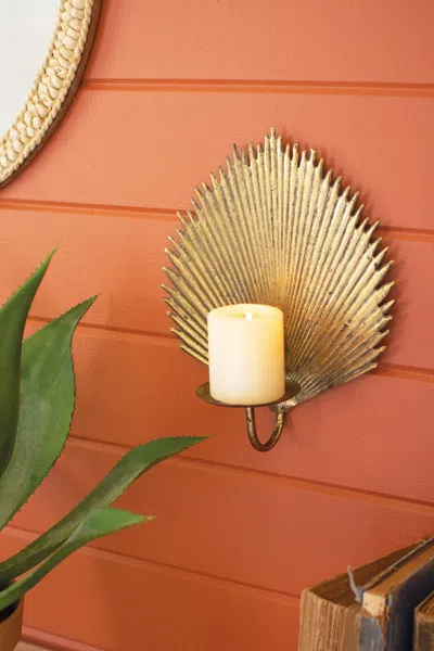 Kalalou Antique Brass Palm Leaf Candle Sconce