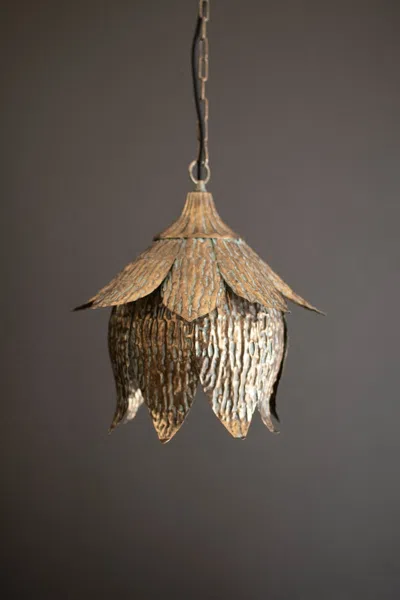 Kalalou Antique Brass Tulip Pendant Light